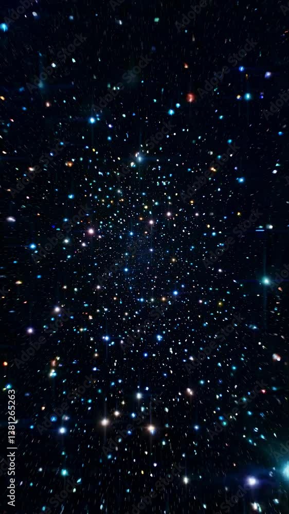 Poster a mesmerizing video concept of a starry galaxy with a deep focus. the camera angle is a straight-on 