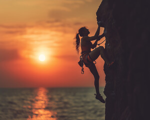 Illustration of people rock climbing in a beautiful setting 