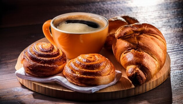 leckeres fruhstuck mit brotchen und kaffee