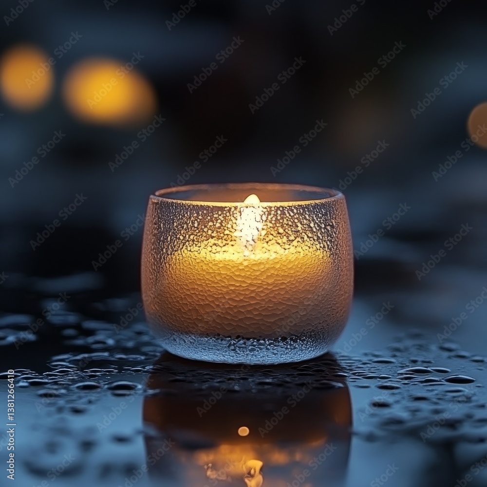 Aufkleber ethereal candlelight: a warm glow reflected on a rain-kissed surface, creating a serene and atmosphe