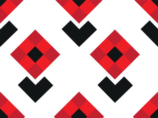 Red poppy flower, black leaves . Stylish ethnic geometric ornament.  Seamless vector pattern for design and decoration.