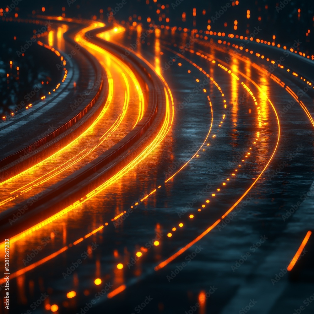 Aufkleber Neon Pathways: An Abstract Vision of Illuminated Trails and Light Streaks in a Dark and Mesmerizing Environment
