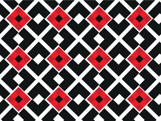 Red poppy flower, black leaves . Stylish ethnic geometric ornament.  Seamless vector pattern for design and decoration.