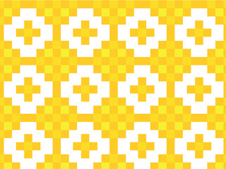 Yellow ethnic pixel art mosaic ornament. Traditional, geometric style. Embroidery.  SEAMLESS VECTOR PATTERN FOR DESIGN AND DECORATION. 