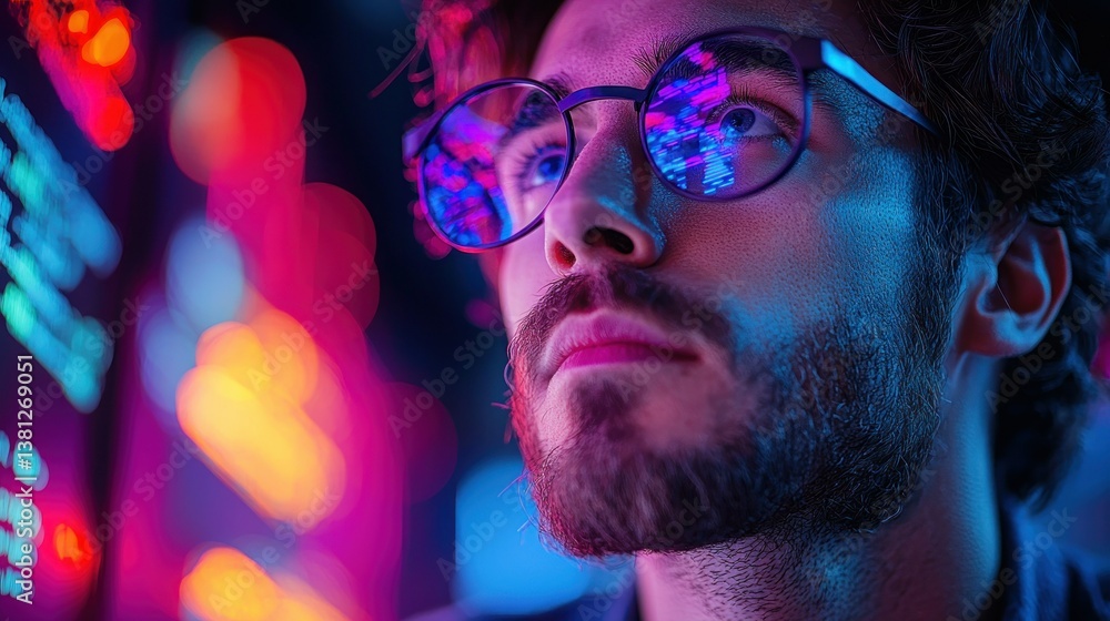 Poster cyberpunk programmer: a close-up portrait of a focused developer