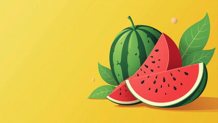 modern art style banner features juicy watermelons yellow background bold modern typography clean