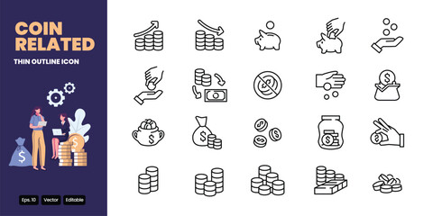 coin thin outline icon vector design good for web and mobile app