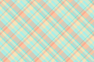 Delightful pastel plaid pattern.  Soft peach, aqua, and beige hues create a gentle, airy feel. Perfect for textile design, website backgrounds, or stationery.