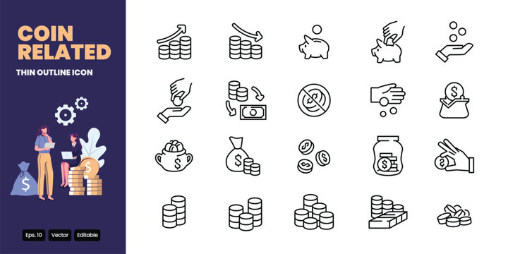coin thin outline icon vector design good for web and mobile app