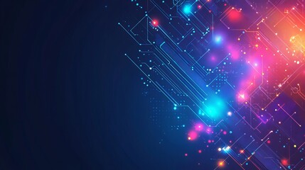Abstract technology background with glowing lines and colorful light effects design element