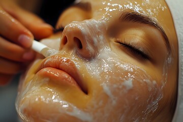 Person enjoying a relaxing facial treatment at a spa during the afternoon, with soothing products applied to the skin