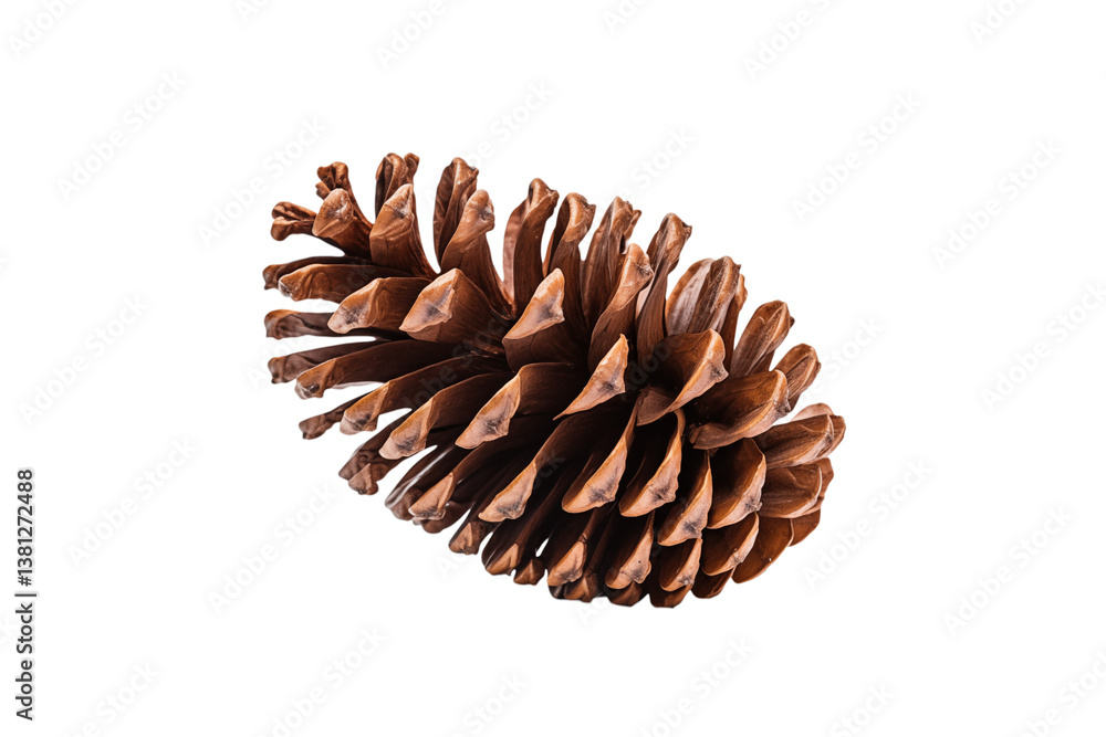 Poster a close up of a brown pine cone with visible scales against a in high resolution on transparent back