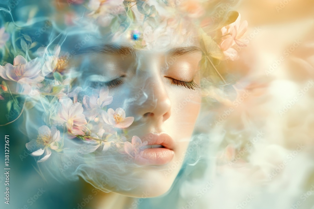 Poster colorful flowers in focus with a soft blurred background creating a dreamy ambiance delicate washes 