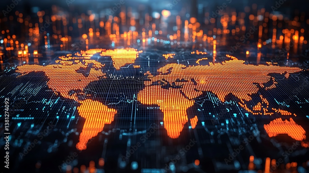 Poster global network digital world map