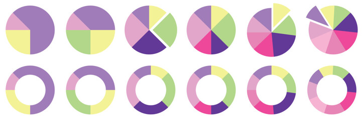 Obraz premium Pie chart icons.Different color circles. donut and pie chart infographic of vector illustration