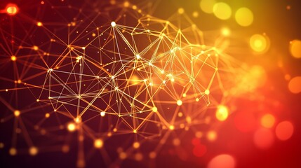 Abstract network of connected dots and lines with a warm color gradient background effect