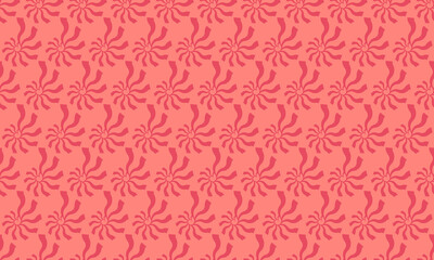 Vibrant coral pink repeating pattern featuring stylized sunburst motifs.  Perfect for textile design, website backgrounds, or playful branding.