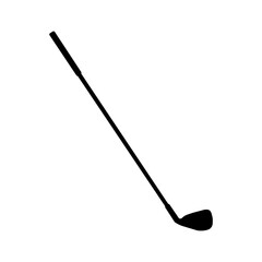 Black silhouette of a golf club stick icon on white background at a diagonal angle, vector illustration for sport game design