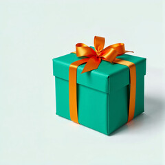 Obraz premium green gift box and card with orange bow ribbon for template and poster, generated via ai