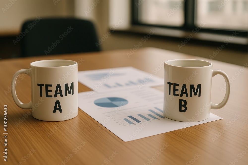 Poster two coffee mugs labeled 