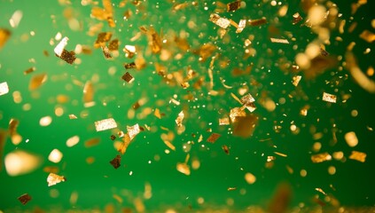 Gold confetti falling on a green background (3)