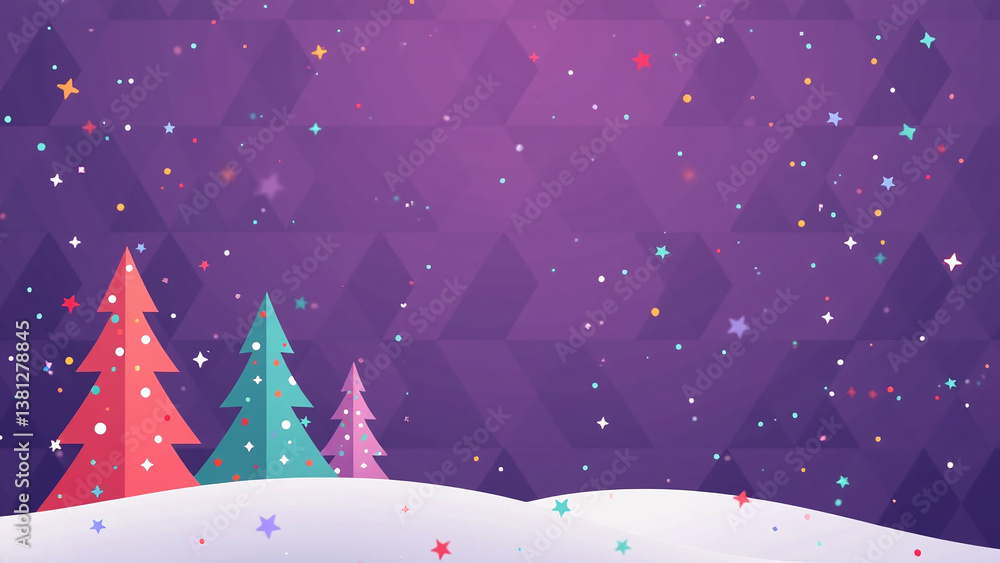 Poster violet background features modern geometric xmas design triangle pattern festive elements like chris