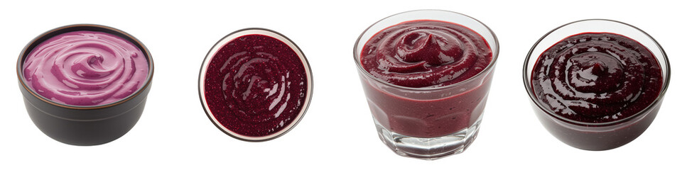 Four berry dessert variations smooth, textured, blended, and chunky.