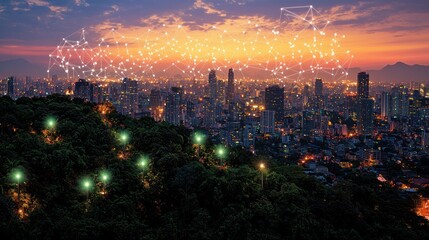 Smart City at Sunset: A Technological and Ecological Harmony