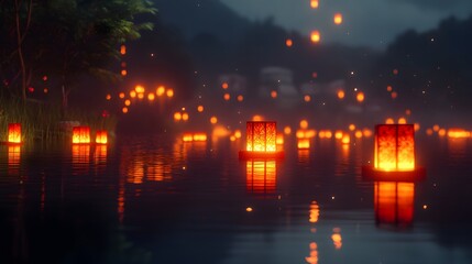 A traditional Chinese bridge surrounded by red lanterns and golden streamers creating a cultural and festive atmosphere