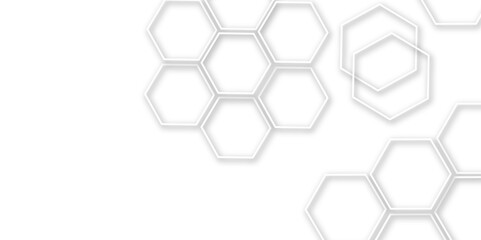 Abstract geometric technology 3d white light structure technology out line hexagon polygonal honeycomb luxury pattern vector background.	