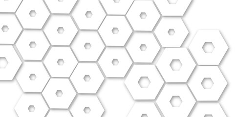 Fototapeta premium Abstract geometric technology 3d white light structure technology out line hexagon polygonal honeycomb luxury pattern vector background. 