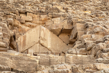 Step into history at the Entrance to the Great Pyramid of Keops, Giza, Egypt, a modern world...