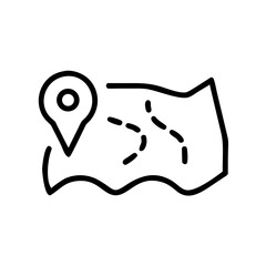 Fototapeta premium Map with Location Pin and Path Markings in Simple Line Art 