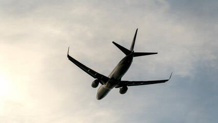 Passenger plane in the sky on takeoff