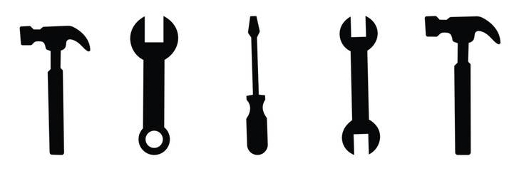  Set of  Tools and Service icons set. Wrench, screwdriver and gear icon. Screwdriver and wrench glyph icon  of vector illustration