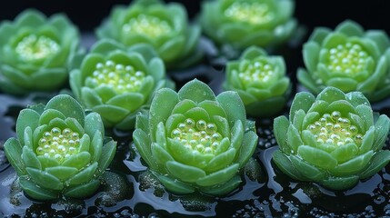Obraz premium Serene Aquatic Bloom: A Macro Photography of Green Water Plants