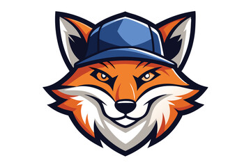 Fox Mascot Illustration, Orange Fox, Blue Cap Isolated on White Background
