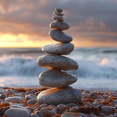 Colorful Pebbles Perfectly Stacked Depicting Nature Balance And Ocean Harmony Photo