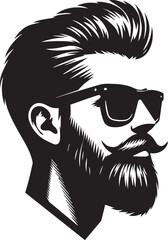 Stylish Black and White Vector Art of Bearded Man with Sunglasses