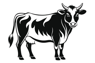 Cow on White, Black and White Spotted Animal with Horns Art