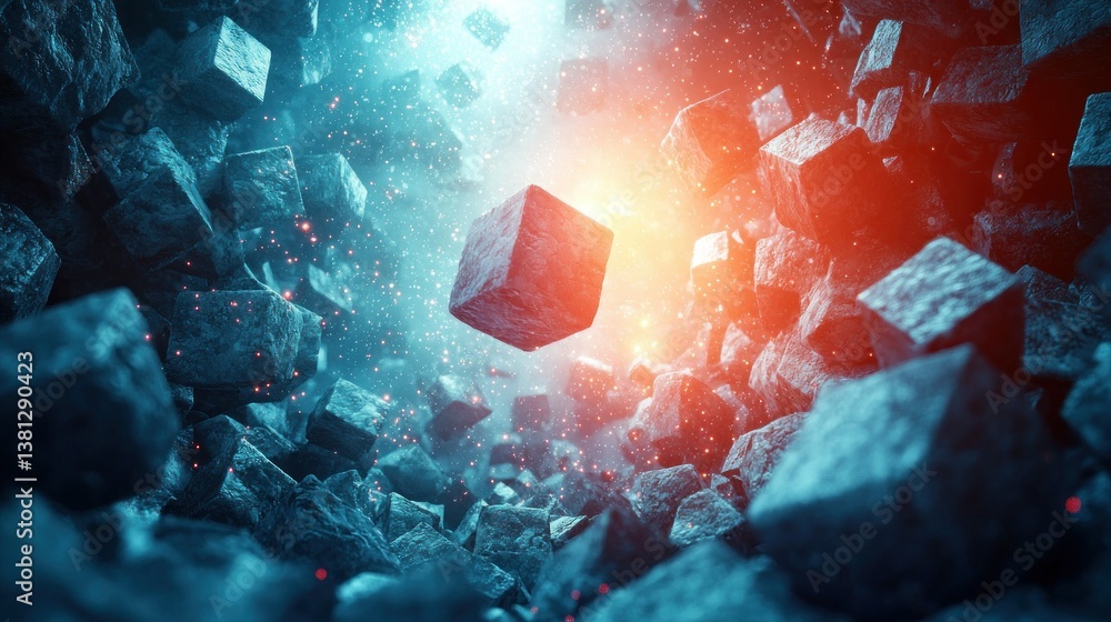 Poster abstract cube universe: a journey through digital dimensions