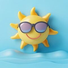 Smiling sun character beach scene 2d cartoon art tropical environment playful viewpoint summer vibes