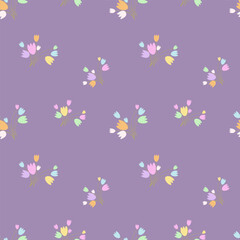Seamless abstract pattern with colorful, bright flowers. Patterns in bright, fresh, spring colors. Abstract seamless pattern with hand drawn vintage groovy daisy flowers.