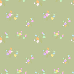 Seamless abstract pattern with colorful, bright flowers. Patterns in bright, fresh, spring colors. Abstract seamless pattern with hand drawn vintage groovy daisy flowers.