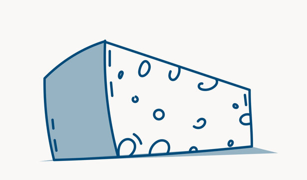 recommend clip art: Minimalist line art of a wedge of cheese with holes, drawn in outline style on a light background. Concept of dairy, snack, or food ingredient. Vector illustration