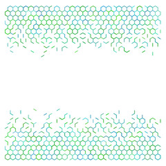 Blue and green hexagon grid frame background.	