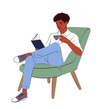 man reading book, drinking coffee, sitting clip art preview