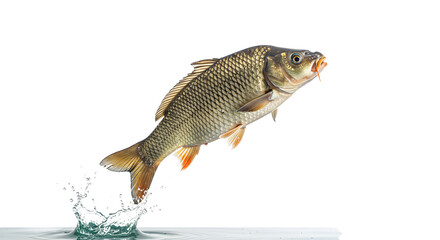 Fish Jumping Out of Water with Splashing Isolated on White