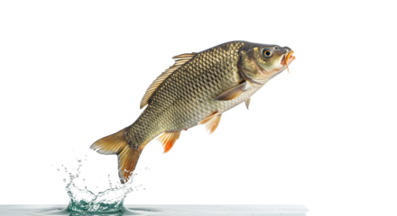 Fish Jumping Out of Water with Splashing Isolated on White