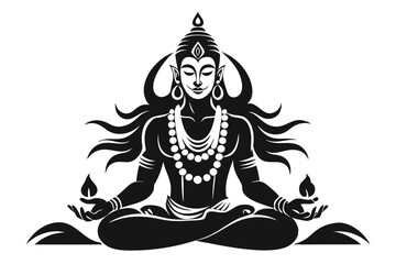 Silhouette of Meditating Indian Lord Shiva, 